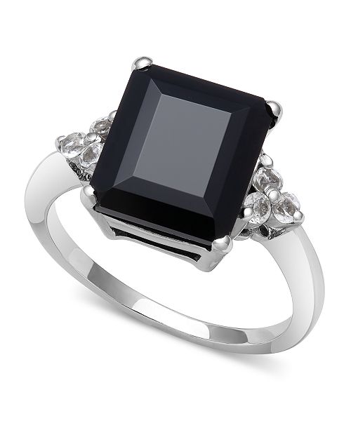 Macy S Black Onyx 12 X 10 Mm And White Topaz Ring In Sterling Silver Reviews Rings Jewelry Watches Macy S
