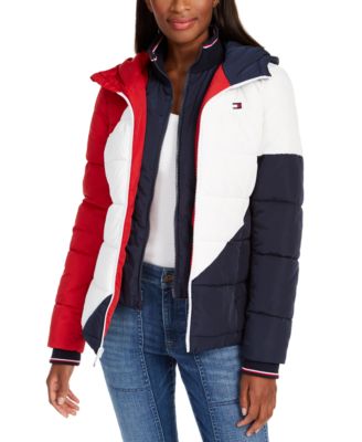 tommy hilfiger diagonal stripe puffer jacket