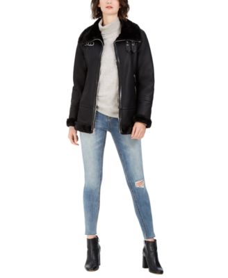 macy's shearling coats womens