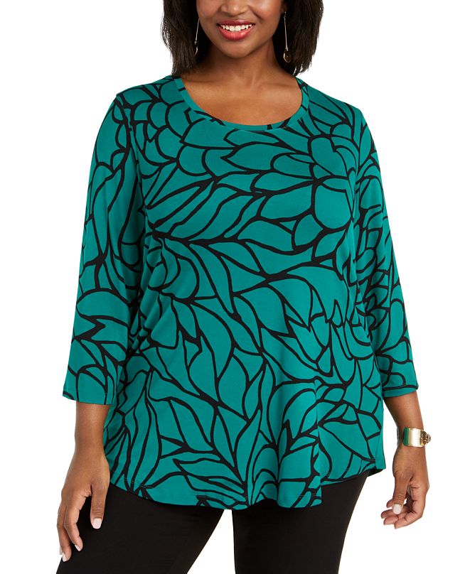 JM Collection Petite Printed 3/4-Sleeve Top, Created for Macy's ...