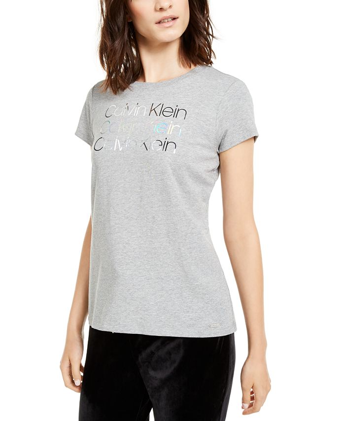Calvin Klein Foiled-Logo T-Shirt & Reviews - Tops - Women - Macy's