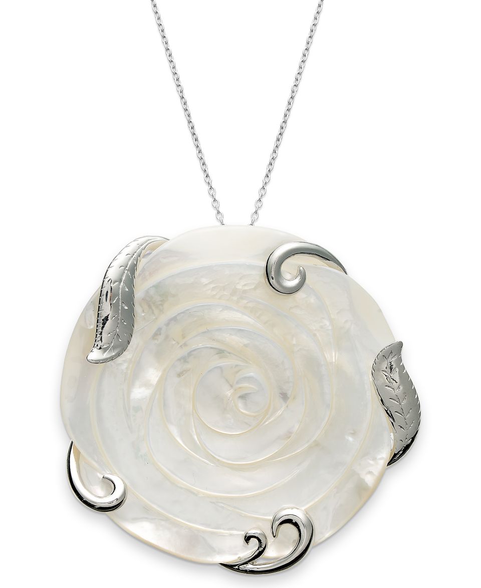 Sterling Silver Necklace, Cultured Tahitian Mother of Pearl Flower Pendant (50mm)   Necklaces   Jewelry & Watches