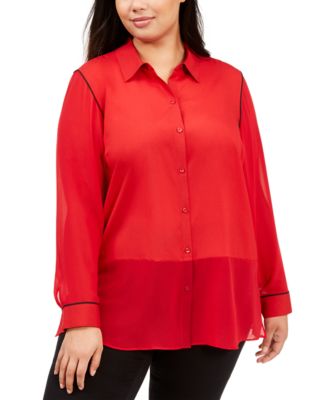 plus size red button up shirt