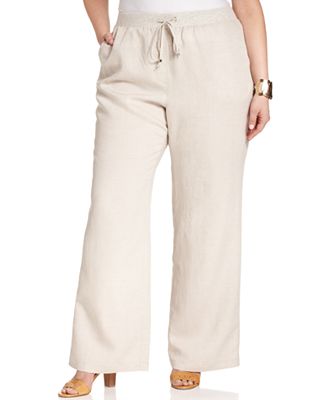 Elementz Plus Size Pants, Linen Wide-Leg Drawstring - Pants & Capris ...