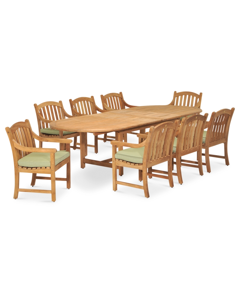 Princeton Teak 9 Piece Set 87 x 47 Oval Table and 8 Dining Chairs   Furniture
