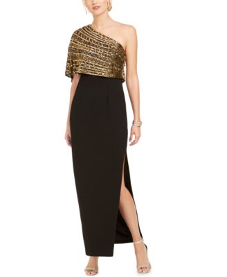 adrianna papell one shoulder crepe gown