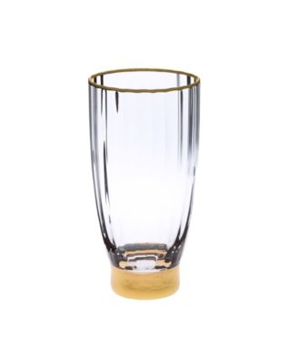 Classic Touch Set of 6 Straight Line Textured Water Tumblers with Vivid Gold Tone Base and Rim clear