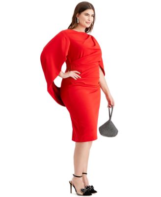 betsy & adam plus size ruched cape dress