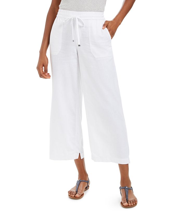 Style & Co Petite Cropped Linen-Blend Wide-Leg Pants, Created for Macy ...