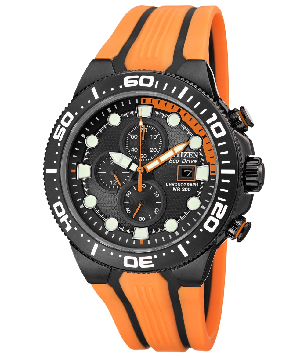 Citizen Mens Chronograph Eco Drive Scuba Fin Orange Rubber Strap Watch 48mm CA0517 07E   Watches   Jewelry & Watches