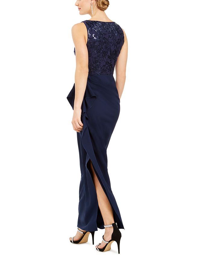 vince camuto ruched glitter gown