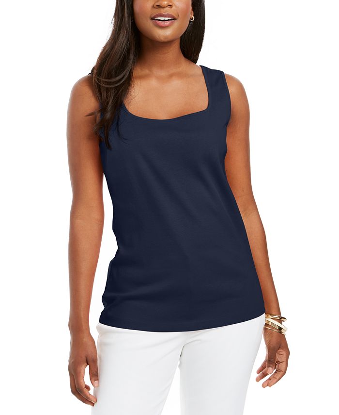 Karen Scott SquareNeck Cotton Tank Top, Created for Macy's & Reviews