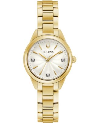 Женские часы Bulova с золотым браслетом из нержавеющей стали Sutton с бриллиантовым акцентом 28 мм