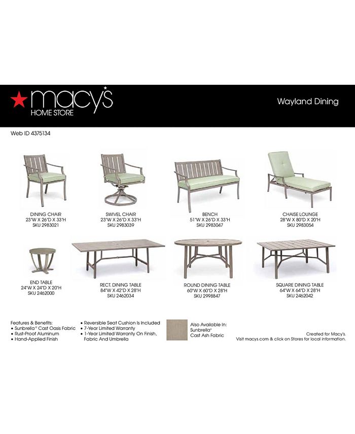 Furniture Wayland Outdoor Dining Collection, with Sunbrella® Cushions