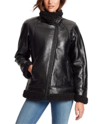 macy's shearling coats womens