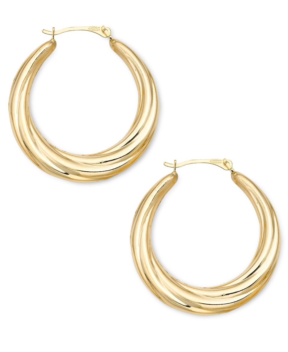 Signature Gold Diamond Accent Shrimp Hoop Earrings in 14k Gold   Earrings   Jewelry & Watches