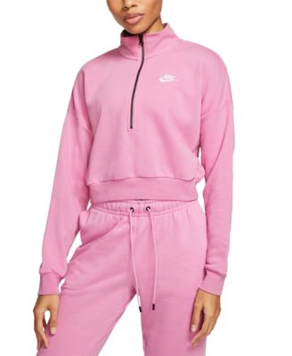 nike essentials pink cropped high neck sweatshirt