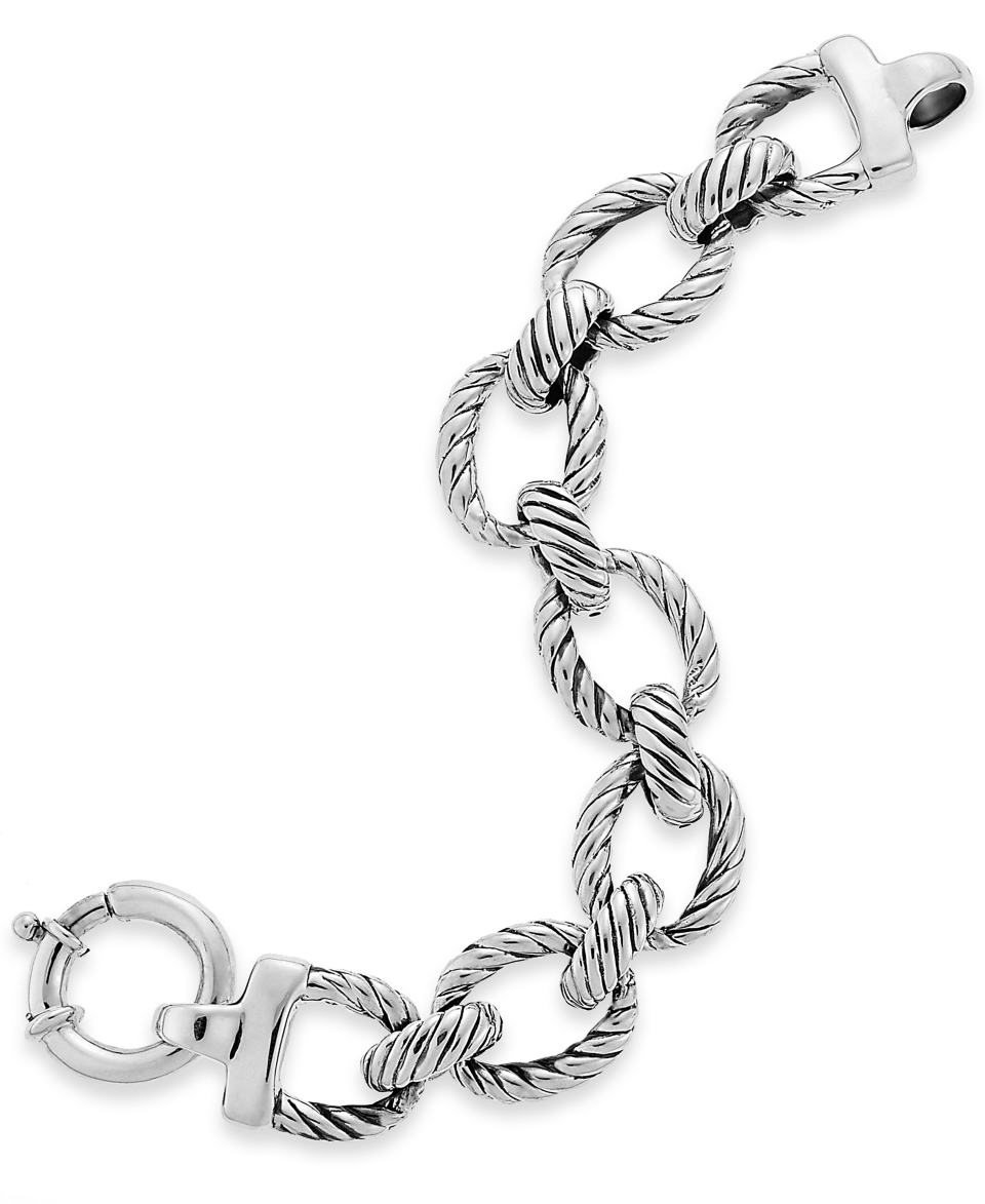 Sterling Silver Bracelet, 8 Textured Figaro Link Bracelet   Bracelets   Jewelry & Watches