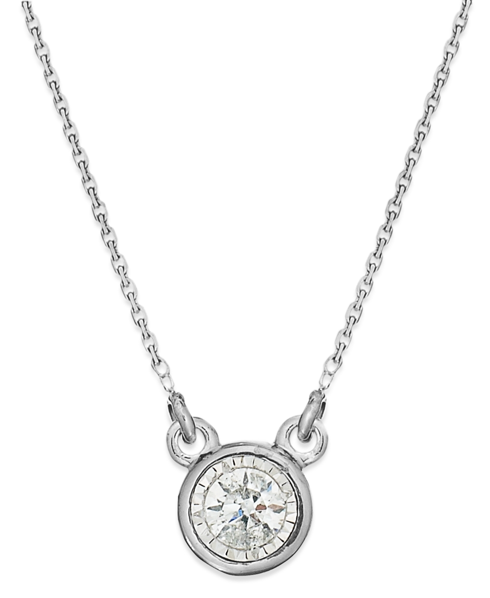 TruMiracle® Diamond Necklace, 10k White Gold Diamond Bezel Pendant (1/10 ct. t.w.)   Necklaces   Jewelry & Watches