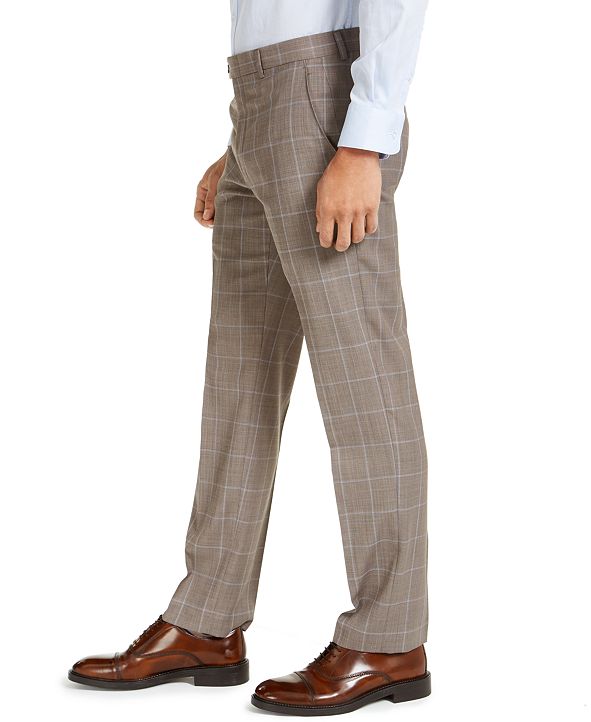 Michael Kors Men's ClassicFit Airsoft Stretch Brown Windowpane Suit