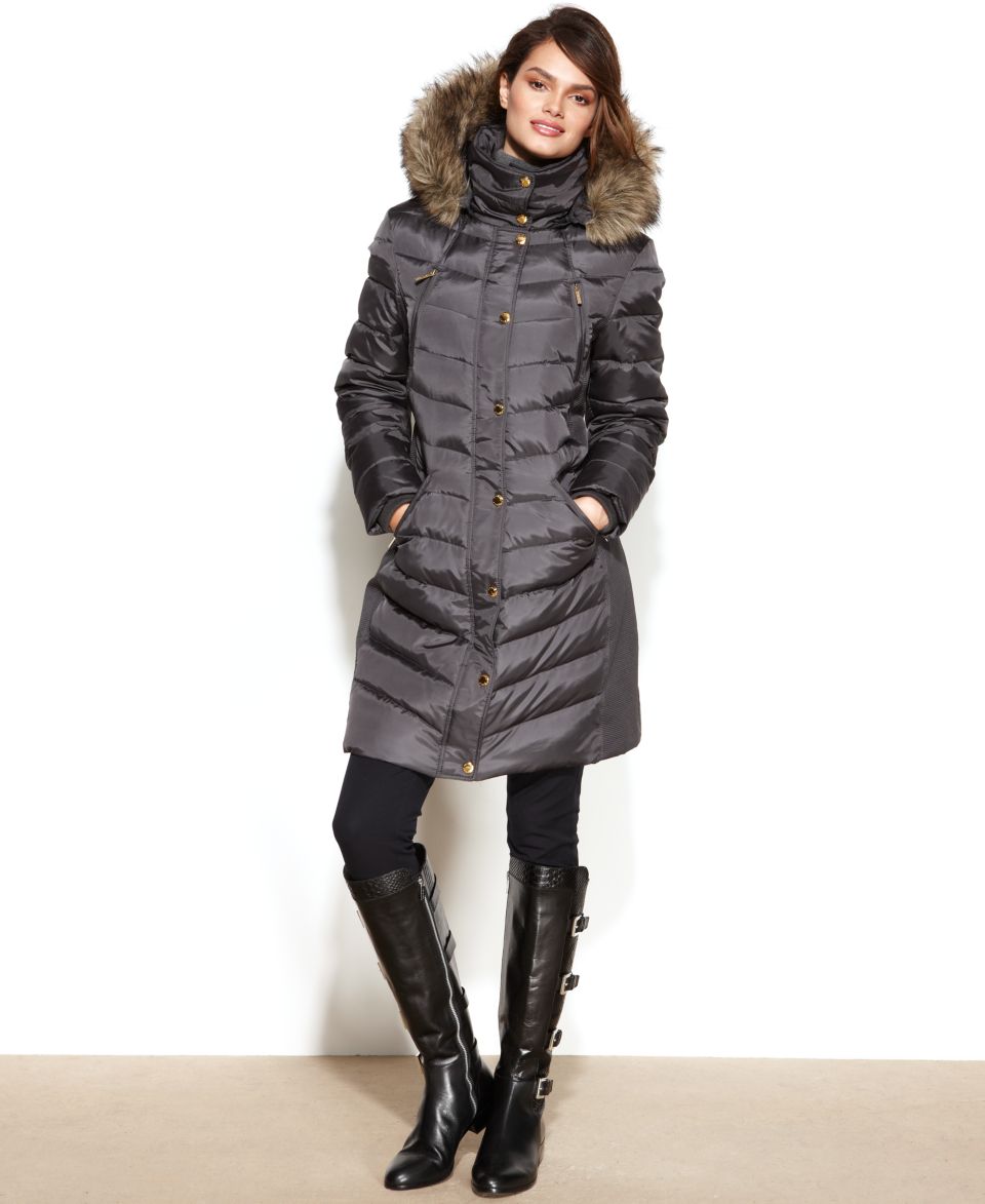 MICHAEL Michael Kors Hooded Faux Fur Trim Puffer Coat   Coats   Women