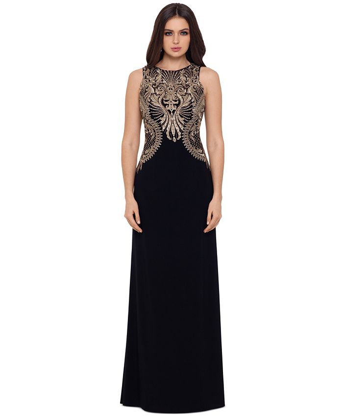 betsy & adam embellished satin gown