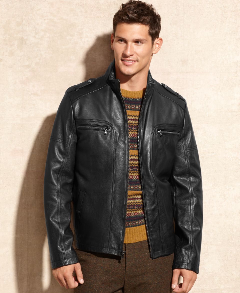 GUESS Jacket, Leather Moto Jacket   Coats & Jackets   Men