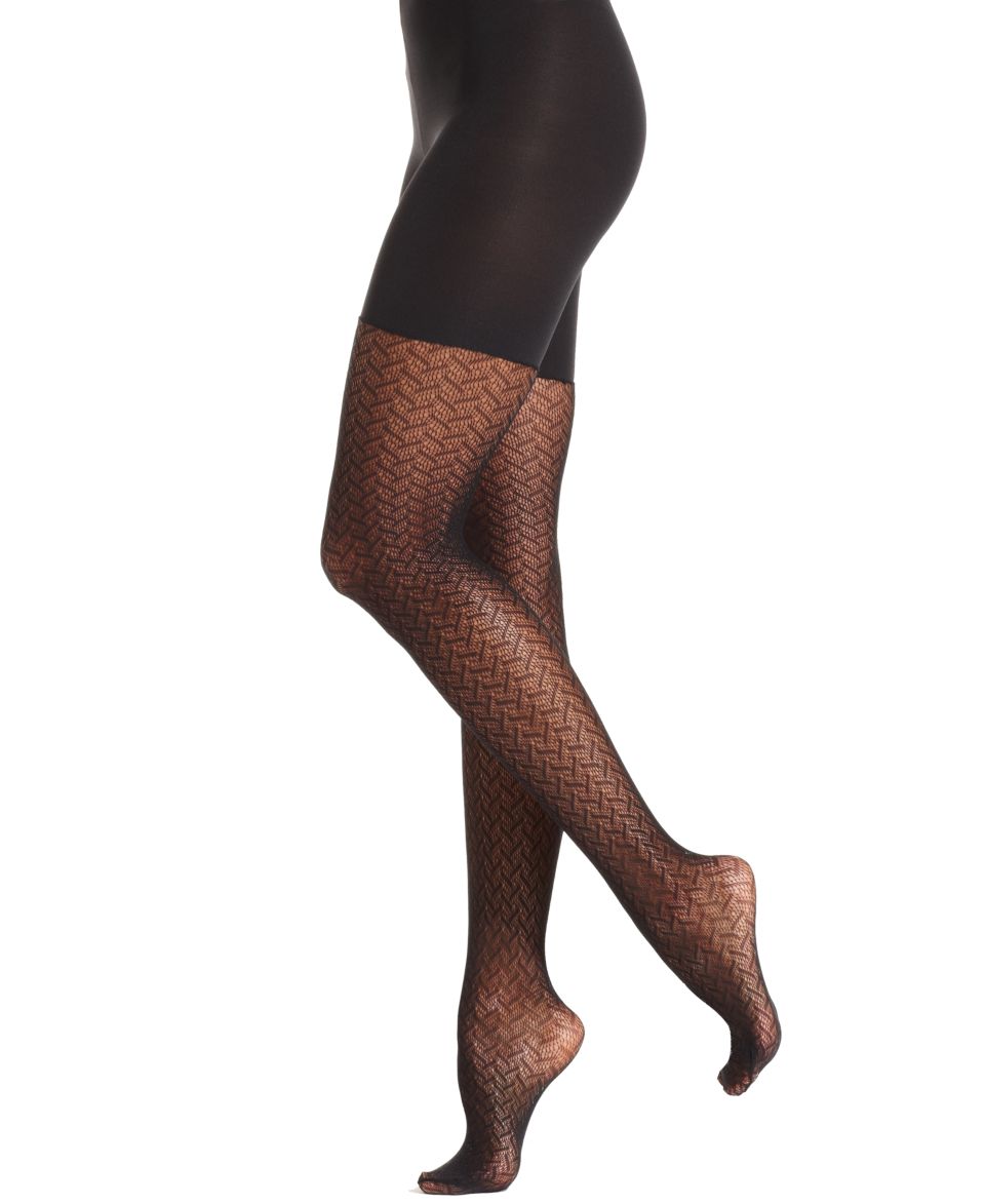 Star Power by Spanx Open Weave Shaping Tights Double Diamond Stripe Tights   Handbags & Accessories
