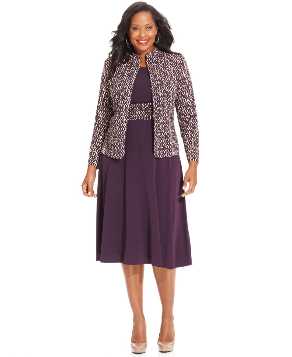 Jessica Howard Plus Size Dress and Jacket, Sleeveless Belted A Line   Dresses   Plus Sizes