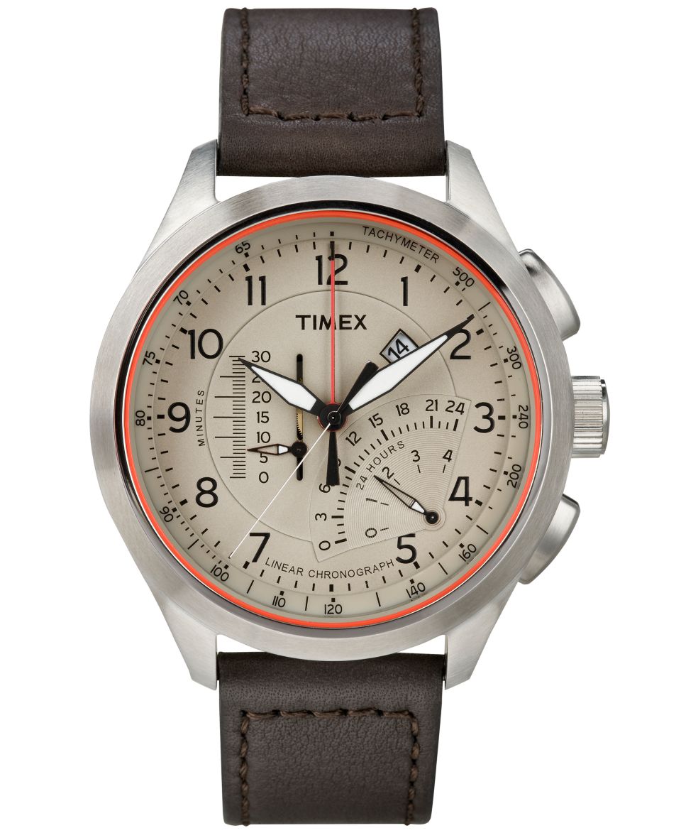 Timex Mens Premium Intelligent Quartz Linear Chronograph Black Leather Strap Watch 47mm T2P274AB   Watches   Jewelry & Watches