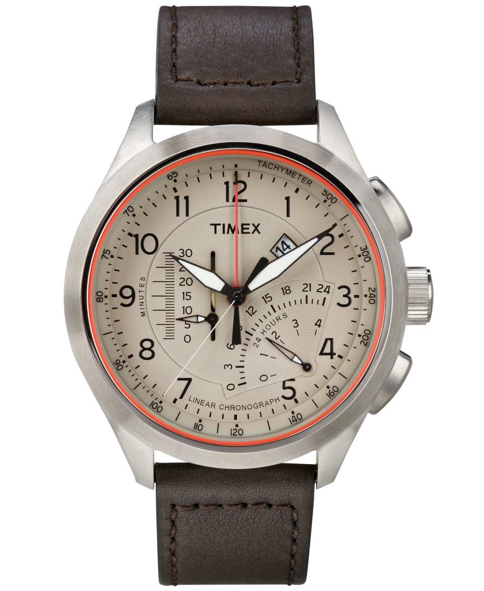 Timex Watch, Mens Chronograph Premium Intelligent Quartz Brown Leather Strap 45mm T2P275AB   Watches   Jewelry & Watches