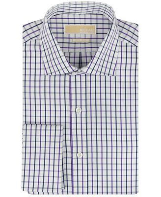 Michael Michael Kors Dress Shirt, No Iron Purple and Navy Box Check ...