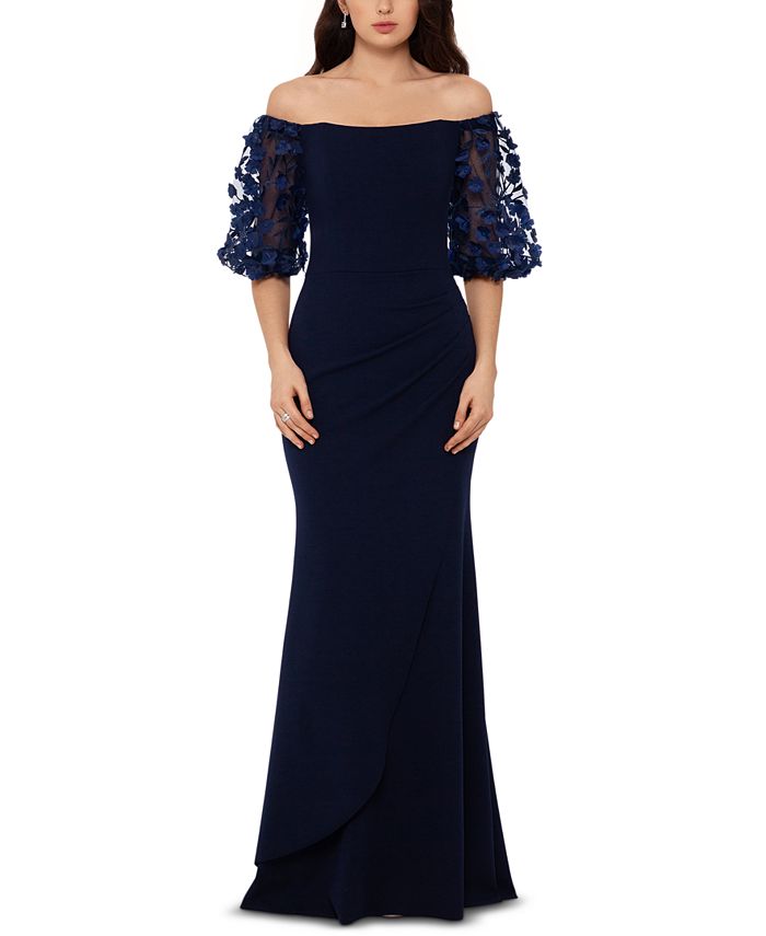 xscape floral tiered chiffon gown