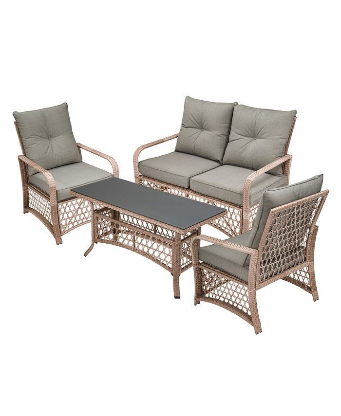 Glitzhome 4 Piece Outdoor Patio Wicker Chair Set Reviews Furniture Macy S