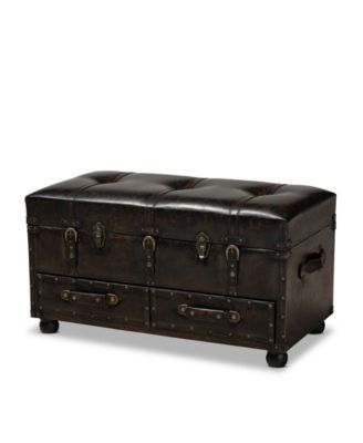 Мебель Callum Modern Transitional Мягкая Пуфик для хранения вещей с 2 выдвижными ящиками коричневого цвета