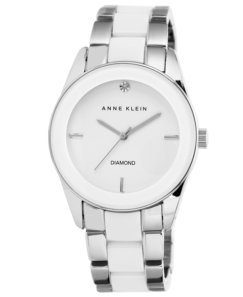 Anne Klein Watch, Womens Diamond Accent White Ceramic and Silver Tone Bracelet 38mm AK 1437WTSV   Watches   Jewelry & Watches