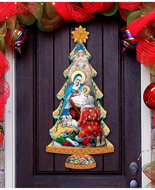 Designocracy Adoration Nativity Tree Wooden Christmas Door Hanger Reviews Holiday Shop Home Macy S