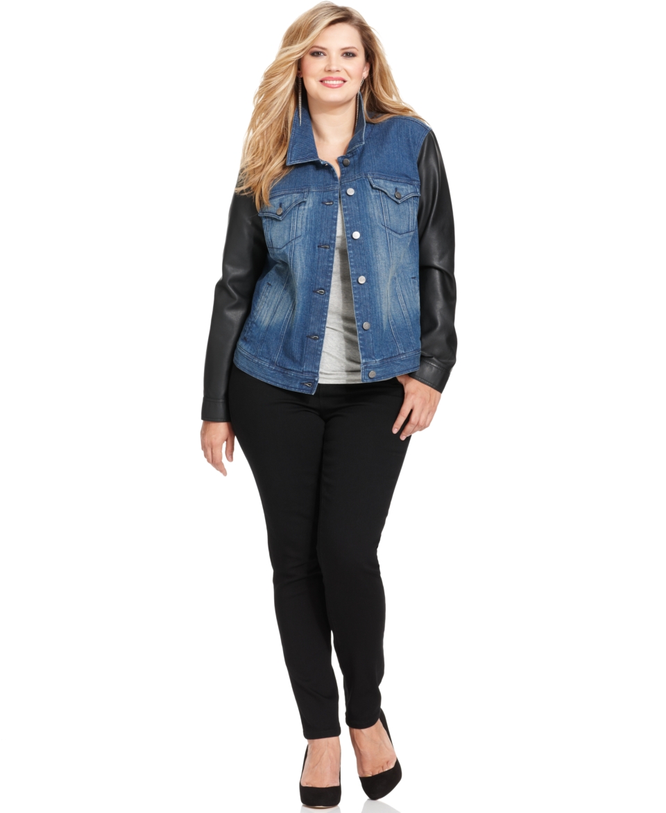Style&co. Plus Size Faux Leather Sleeve Denim Jacket & Skinny Jeans