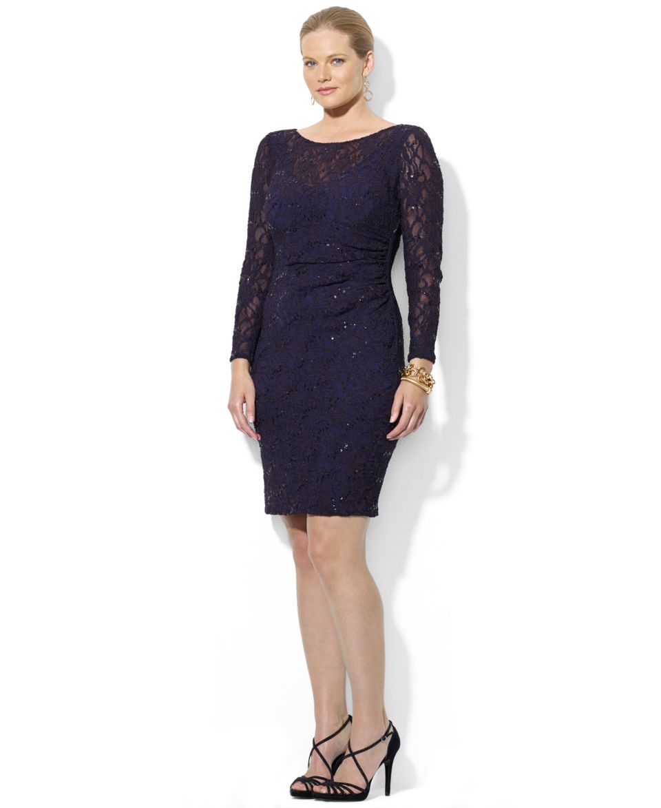 Lauren Ralph Lauren Plus Size Long Sleeve Sequin Lace Sheath Dress   Dresses   Plus Sizes