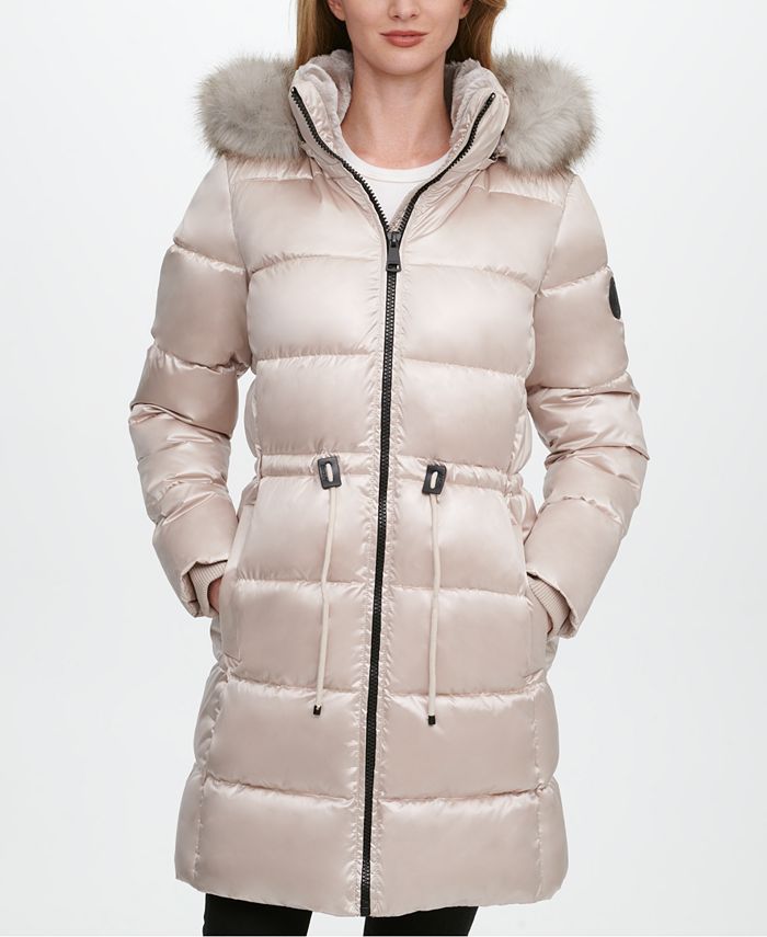 DKNY HighShine FauxFurTrim Hooded Puffer Coat, Created for Macy's