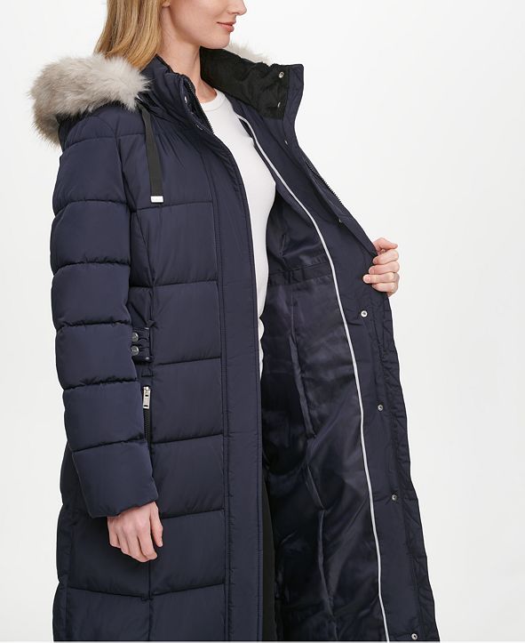 DKNY FauxFur Trim Hooded Maxi Puffer Coat & Reviews Coats Women