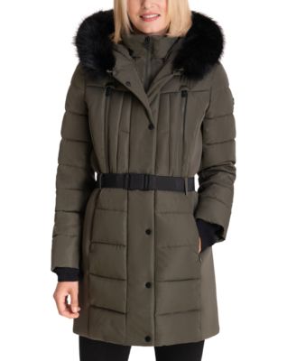 michael michael kors quilted faux fur trim parka