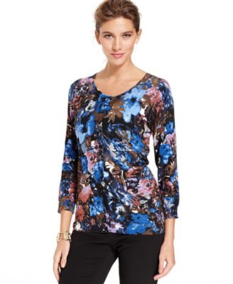 Joseph A Sweater, Three-Quarter-Sleeve Floral-Print Cardigan - Sweaters ...