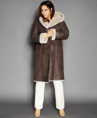 macy's shearling coats womens