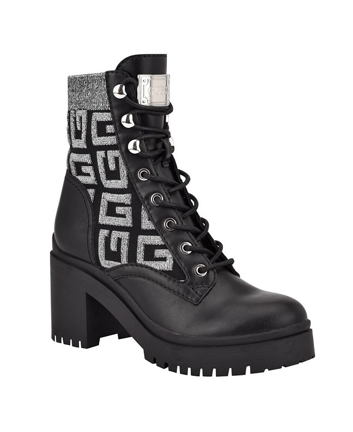 guess women's tessey high heel combat booties