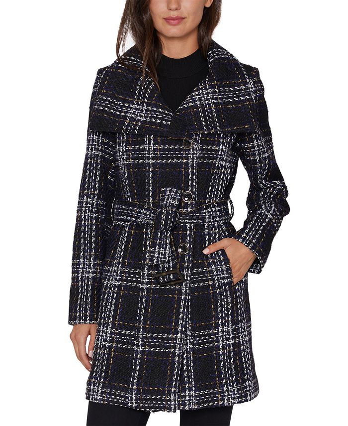Laundry by Shelli Segal Plaid Belted Wrap Coat & Reviews Coats