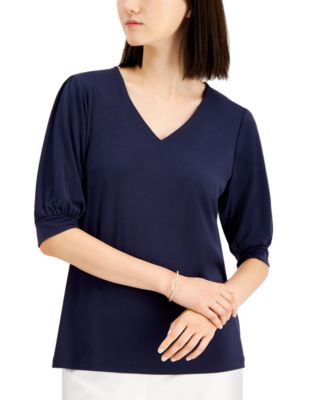 JM Collection Puff-Sleeve V-Neck Top 