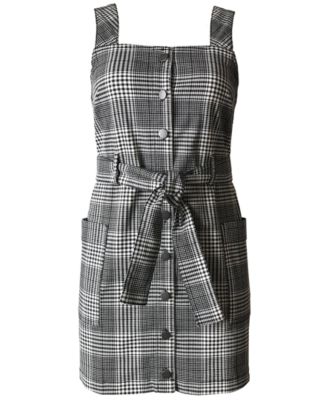 black and white checkered overall dress