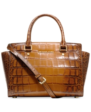 MICHAEL Michael Kors Handbag, Selma Medium Croco Satchel in Luggage Color