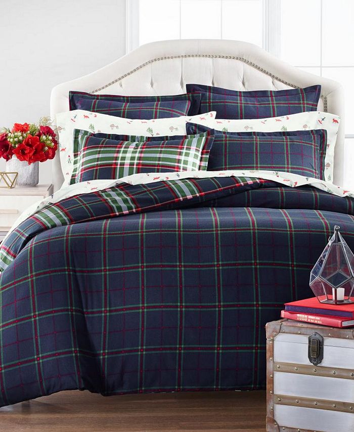 Martha Stewart Collection Midcentury Plaid Flannel Twin Duvet Cover